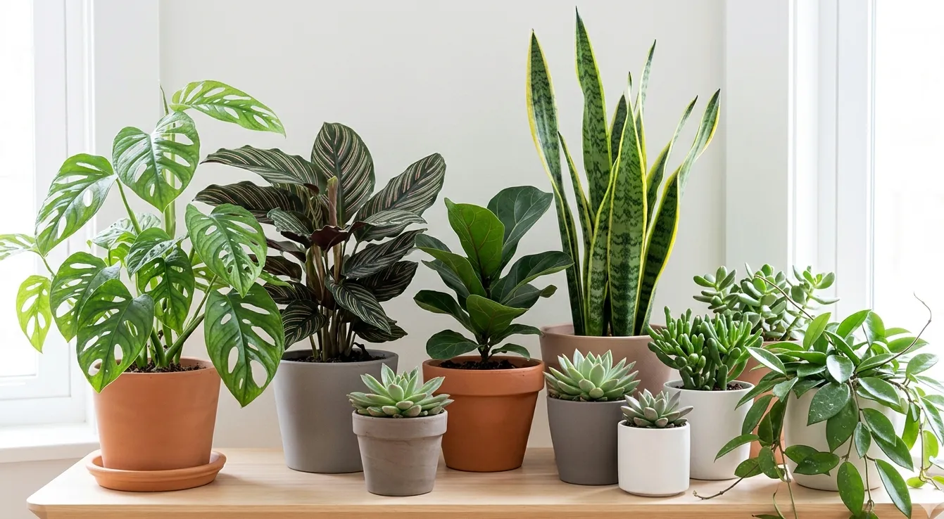 Assortiment de plantes d'intérieur de différentes familles botaniques