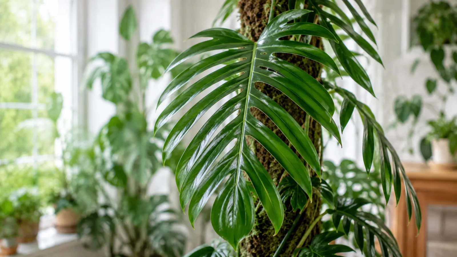 Mature Monstera pinnatipartita leaf deeply split like a comb
