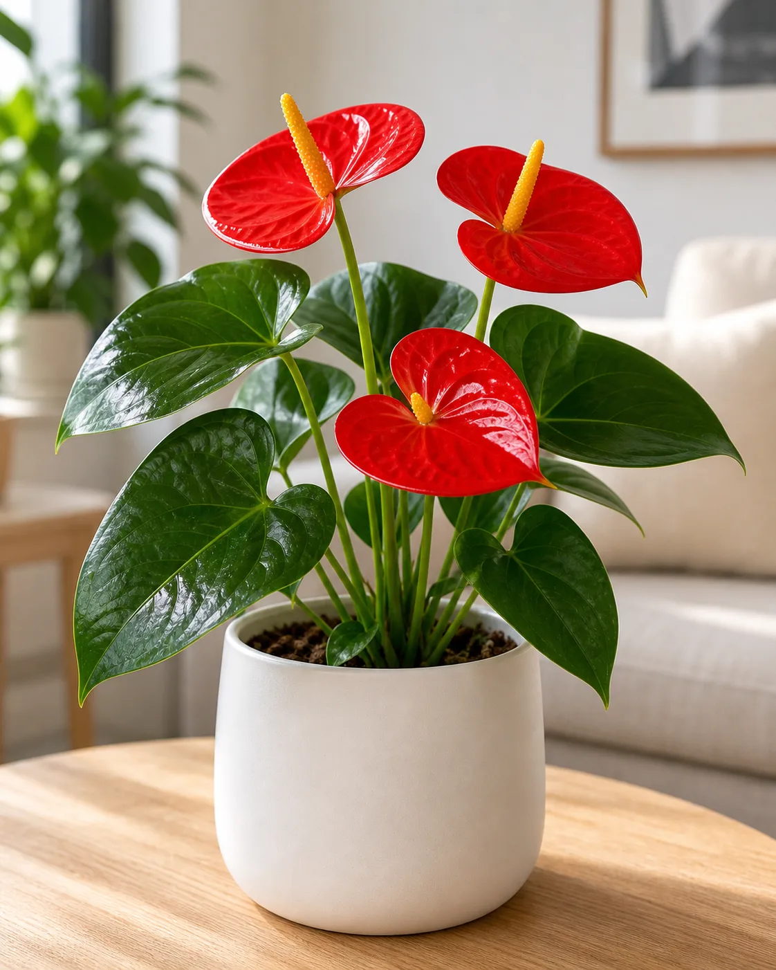 Anthurium andraeanum aux spathes rouges brillantes