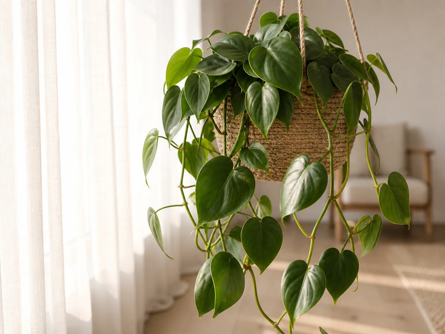 Philodendron scandens avec ses feuilles en forme de cœur retombantes