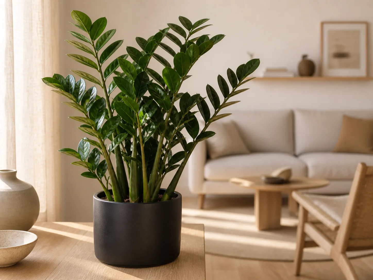 Zamioculcas zamiifolia (ZZ Plant) aux tiges cireuses vert foncé